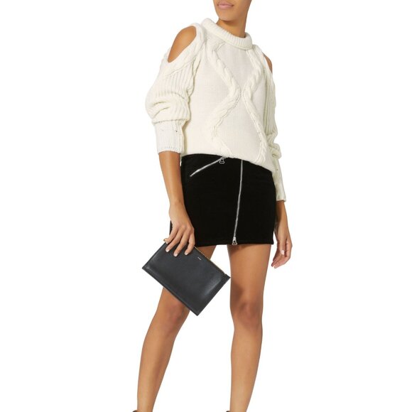 INTERMIX Elora Cold Shoulder Ivory Chunky Cable Knit Cutout Cocktail Sweater M - Picture 4 of 15